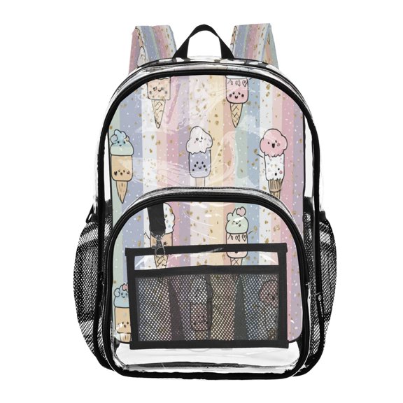 PVC Transparent Backpacks Clear Backpack for Travel and Outings Pastel Cartoon Ice Cream Pattern