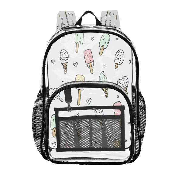 PVC Transparent Backpacks Clear Backpack for Travel and Outings Pastel Ice Cream Pattern