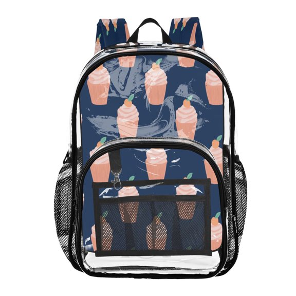 PVC Transparent Backpacks Clear Backpack for Travel and Outings Peach Ice Cream Pattern