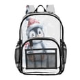 thumbnail image 1 of PVC Transparent Backpacks Clear Backpack for Travel and Outings Penguin Holding Candy Cane, 1 of 7