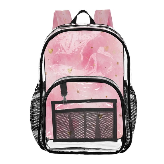 PVC Transparent Backpacks Clear Backpack for Travel and Outings Pink Background with Hearts