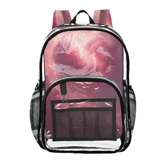 PVC Transparent Backpacks Clear Backpack for Travel and Outings Pink Heart-shaped Cloud