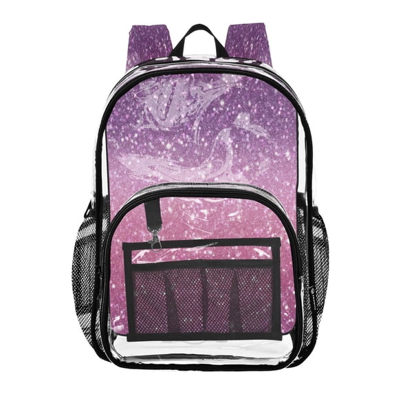 PVC Transparent Backpacks Clear Backpack for Travel and Outings Pink and Purple Glitter Pattern