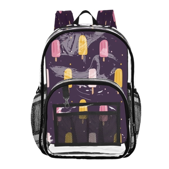 PVC Transparent Backpacks Clear Backpack for Travel and Outings Pink and Yellow Popsicle Pattern