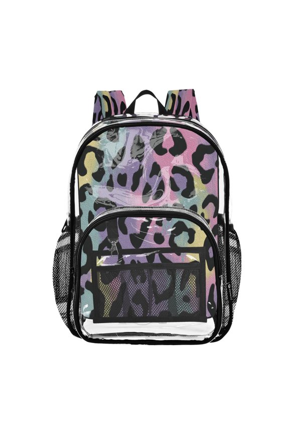 PVC Transparent Backpacks Clear Backpack for Travel and Outings Rainbow Colors Leopard Print
