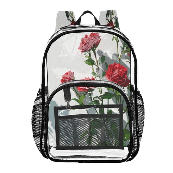 PVC Transparent Backpacks Clear Backpack for Travel and Outings Red Roses on The Wall