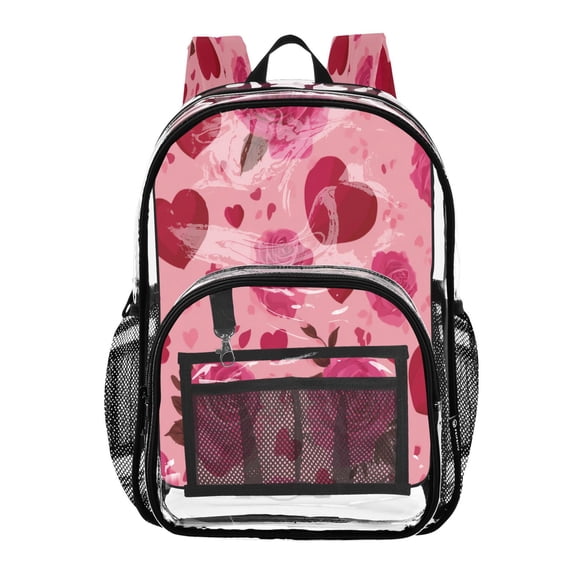 PVC Transparent Backpacks Clear Backpack for Travel and Outings Red Valentine's Day Pattern