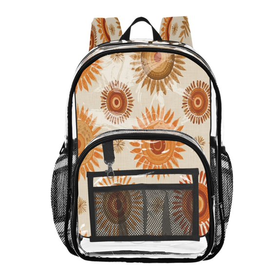 PVC Transparent Backpacks Clear Backpack for Travel and Outings Repeating Sun Pattern