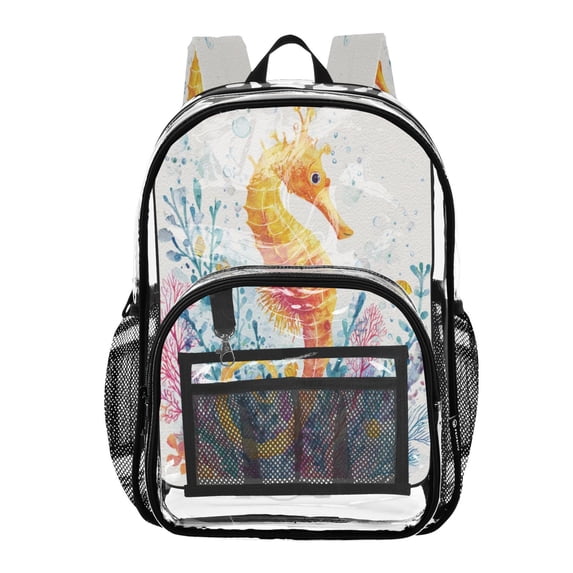 PVC Transparent Backpacks Clear Backpack for Travel and Outings Seahorse and Coral