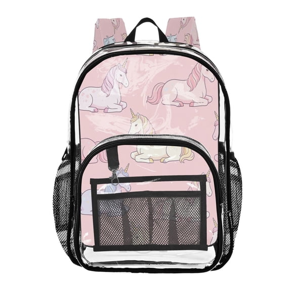 PVC Transparent Backpacks Clear Backpack for Travel and Outings Sitting Unicorn Pattern