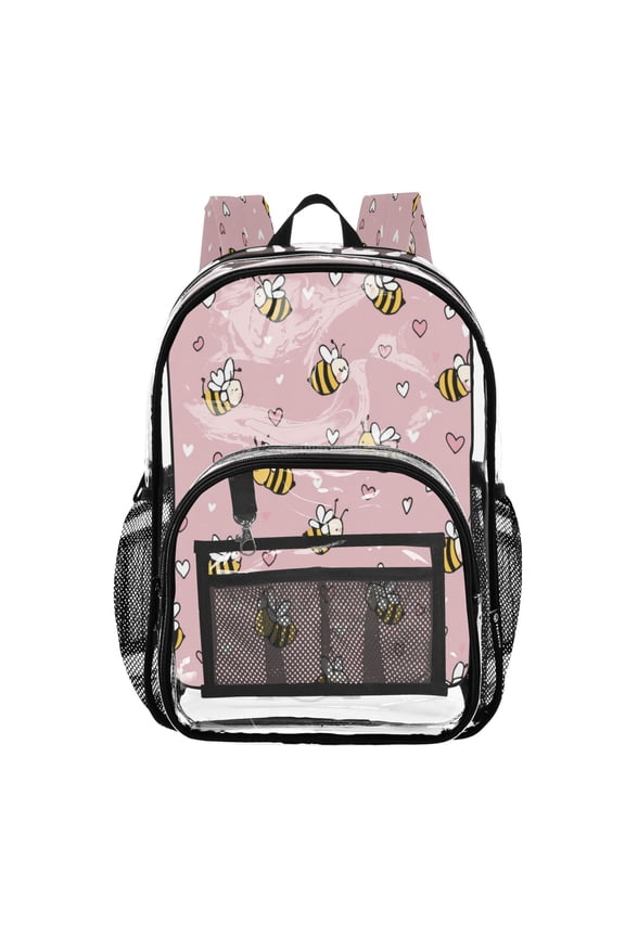 PVC Transparent Backpacks Clear Backpack for Travel and Outings Small Heart and Bee Patterns