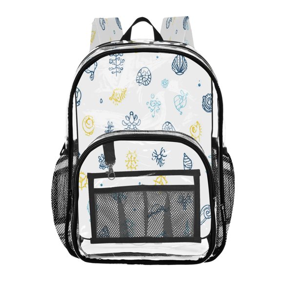 PVC Transparent Backpacks Clear Backpack for Travel and Outings Small Sea Creatures Pattern