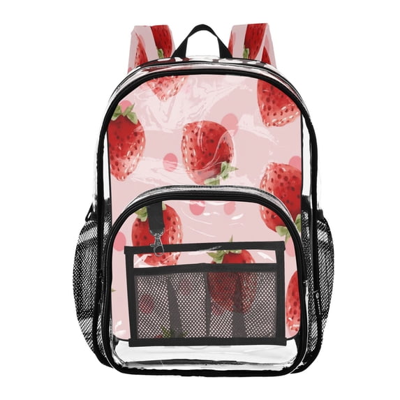 PVC Transparent Backpacks Clear Backpack for Travel and Outings Strawberry and Pink Polka