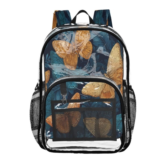 PVC Transparent Backpacks Clear Backpack for Travel and Outings Teal and Orange Butterflies