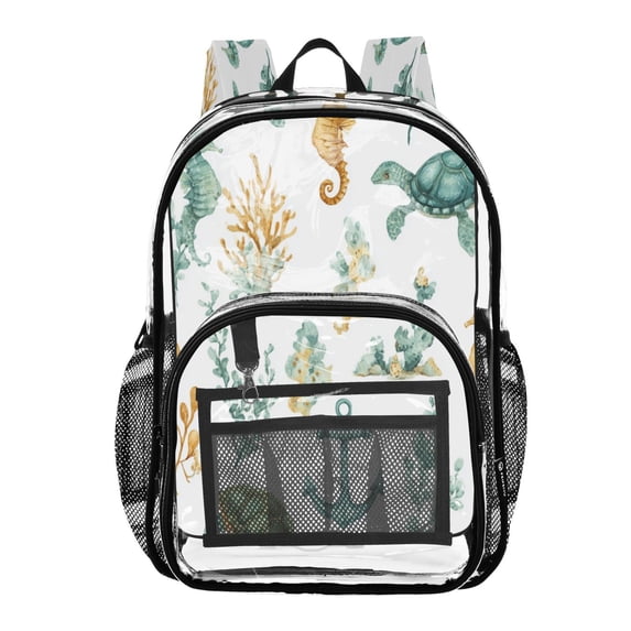 PVC Transparent Backpacks Clear Backpack for Travel and Outings Watercolor Sea Life Pattern