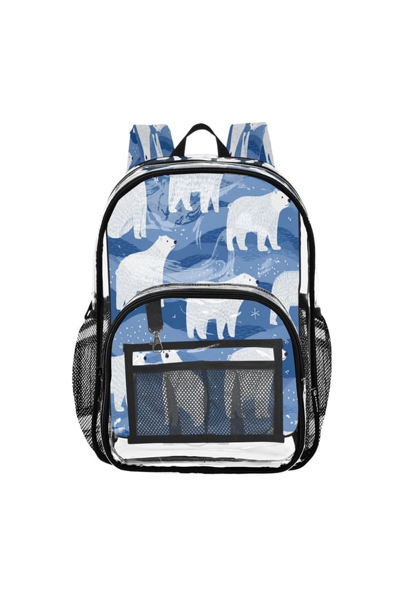 PVC Transparent Backpacks Clear Backpack for Travel and Outings White Polar Bears Pattern