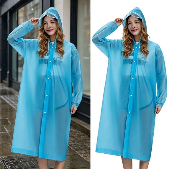 Transparent Long Raincoat, Hooded Waterproof Rain Poncho, Breathable Full Length Rain Jacket with Button Closure, Reusable Outdoor Rainwear for Cycling Travel Camping Rainy Day Protection Supply