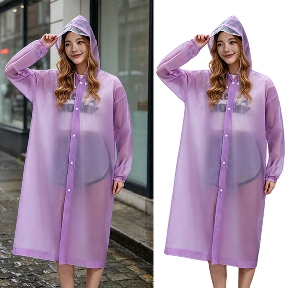Transparent Long Raincoat, Hooded Waterproof Rain Poncho, Breathable Full Length Rain Jacket with Button Closure, Reusable Outdoor Rainwear for Cycling Travel Camping Rainy Day Protection Supply
