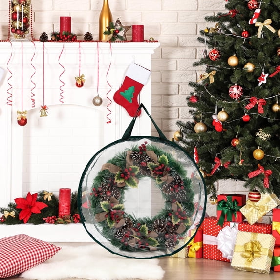 PVC Transparent Round Wreath Storage Bag - Large Holiday Wreath Container with Handle, Clear Plastic Storage for Christmas Easter Door Wreaths