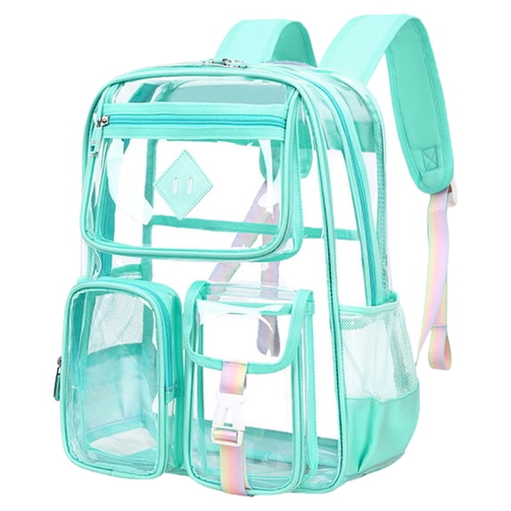 PVC Transparent See Through Bookbag Backpack, Stadium Approved Clear Lightweight Daypack For Travel And Daily Use (B)