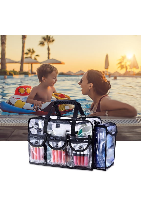 PVC Transparent Travel Makeup Bag with Shoulder Strap - Large Clear Cosmetics Storage Box for Toiletries, Beach, Business & Travel Organizer