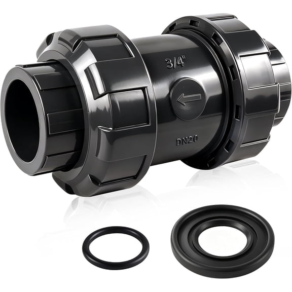 PVC True Union Check Valve, 3/4’’ Slip Swing Full Port Utility Check Valve, Sch80 Socket Pool Ball Check Valve for Backflow Prevention
