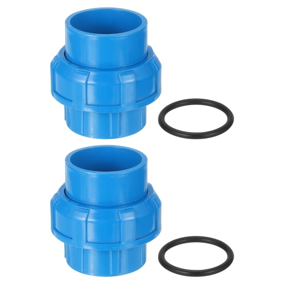 Union Pipe Fitting, 2Pcs 50mm(2") Slip Union Coupling Adapter with O-ring, Slip Socket Port Connection for Swimming Pools and Outdoor Plumbing Applications (Blue)