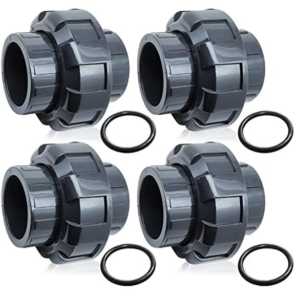 PVC Union Pipe Fitting, 4Pcs 1inch Slip Union Coupling Adapter, Schedule 80, EPDM O-ring, Socket x Socket, Grey