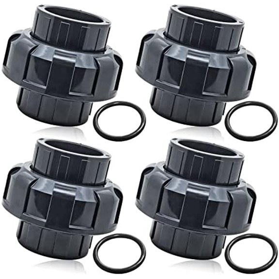 PVC Union Pipe Fitting, 4Pcs 3/4inch Slip Union Coupling Adapter, Schedule 80, EPDM O-ring, Socket x Socket, Grey