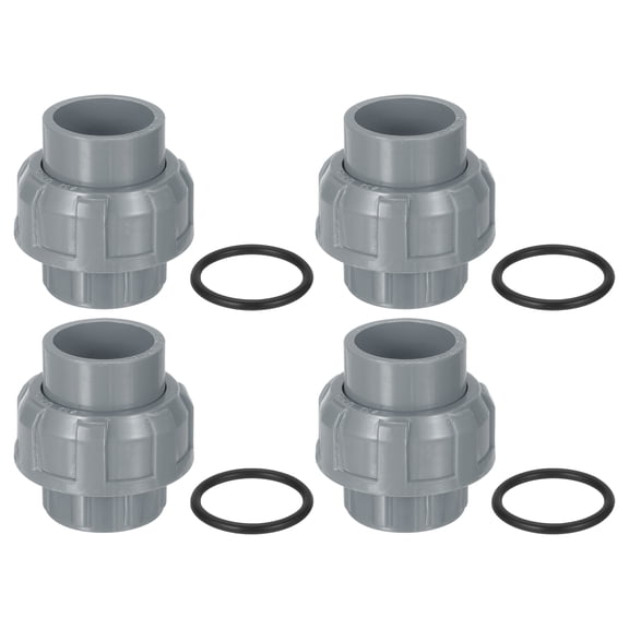 Union Pipe Fitting, 4Pcs 32mm(1-1/4") Slip Union Coupling Adapter with O-ring, Slip Socket Port Connection for Swimming Pools and Outdoor Plumbing Applications (Grey)
