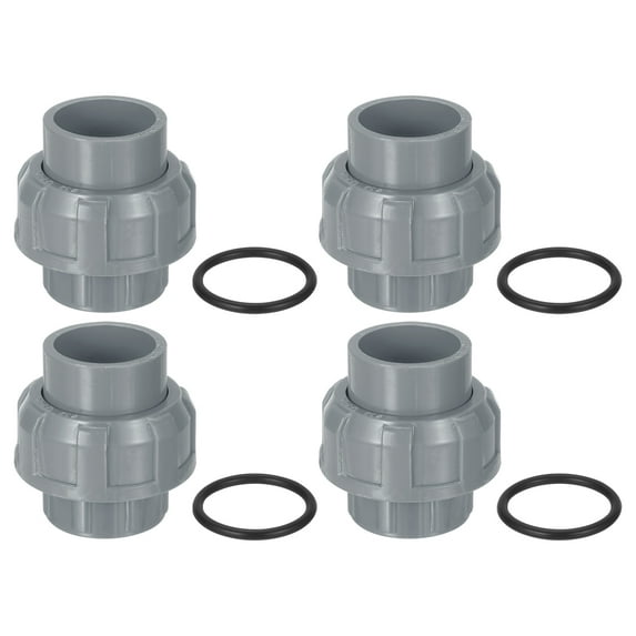 Union Pipe Fitting, 4Pcs 32mm(1-1/4") Slip Union Coupling Adapter with O-ring, Slip Socket Port Connection for Swimming Pools and Outdoor Plumbing Applications (Grey)