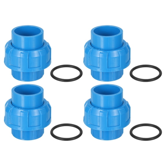 Union Pipe Fitting, 4Pcs 32mm(1-1/4") Slip Union Coupling Adapter with O-ring, Slip Socket Port Connection for Swimming Pools and Outdoor Plumbing Applications (Blue)