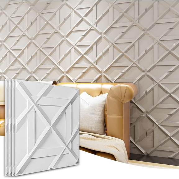 PVC Wall Panel, Decorative Wall Tile in White 12- 19.7"x19.7"