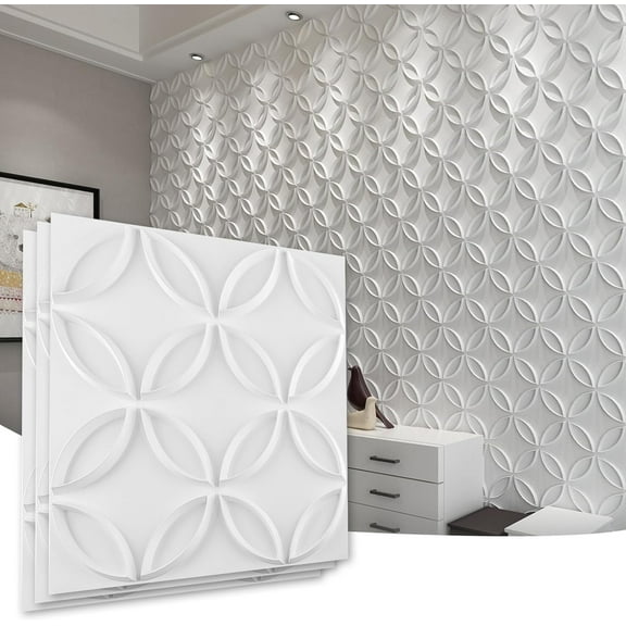 PVC Wall Panel Interlocked Circles in Matt White Cover 32 Sq.ft, for Interior Ceiling and Wall Decor for Residential or Commerical