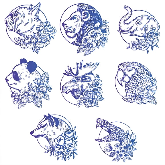 PVC Wall Static Stickers for Window or Stairway Home Decoration Flat Round Cornflower Blue Animal Pattern 16x0.03cm 8pcs/set
