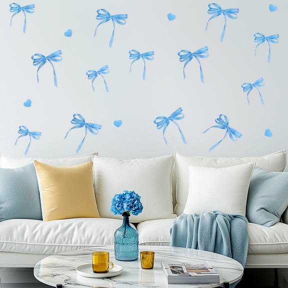 PVC Wall Sticker for Home Wall Decorations Bowknot Deep Sky Blue 290x200x0.2mm Sticker: 25~81x27x85mm