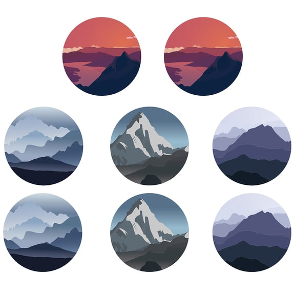PVC Wall Stickers Flat Round with Mountain Pattern for Home Living Room Bedroom Decoration Mixed Color 350x240mm 4 sheets/set for DIY