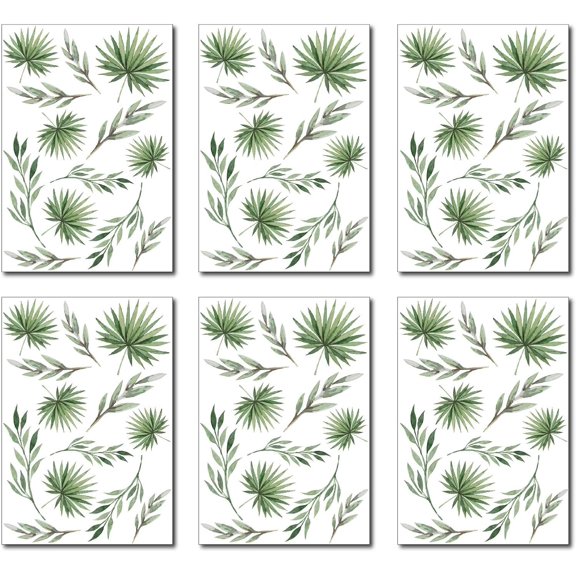 PVC Wall Stickers Rectangle for Home Living Room Bedroom Decoration Leaf Pattern 290x195mm 6pcs/set