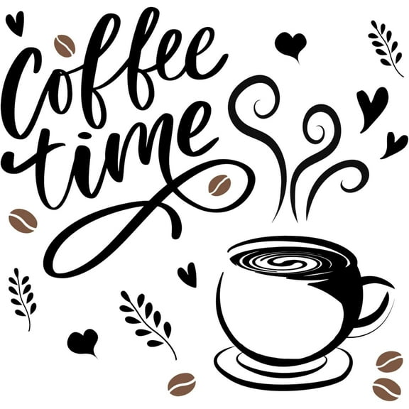 PVC Wall Stickers Rectangle with Wor Coffee Time for Home Living Room Bedroom Decoration Cup Pattern 280x590mm