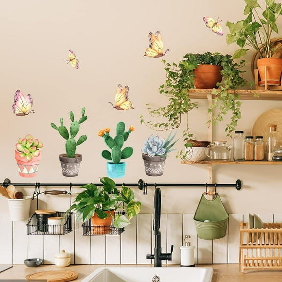 PVC Wall Stickers Wall Decoration Bonsai Cactus Pattern 900x290mm 2 sheets/set DIY