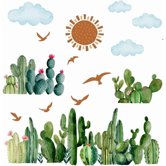 PVC Wall Stickers Wall Decoration Cactus Pattern 900x390mm 2 sheets/set diy