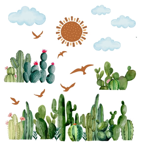 PVC Wall Stickers Wall Decoration Cactus Pattern 900x390mm 2 sheets/set
