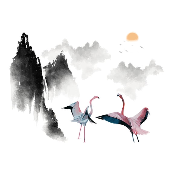 PVC Wall Stickers Wall Decoration Crane Pattern 270x570mm 2pcs/set