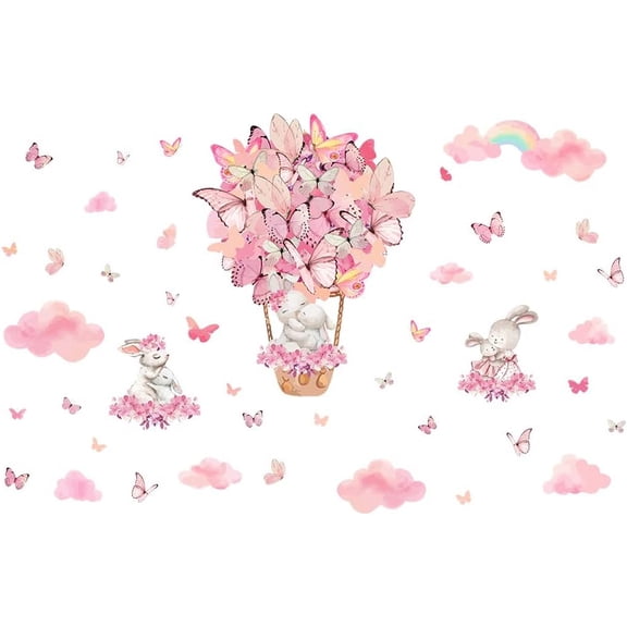 PVC Wall Stickers Wall Decoration Hot Air Balloon Pattern 1180x290mm 2 sheets/set Pink