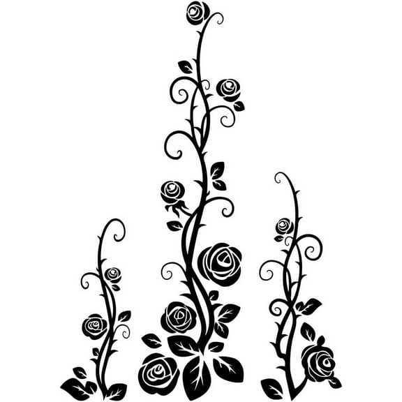 PVC Wall Stickers for Home Living Room Bedroom Decoration Black Flower Pattern 880x350mm