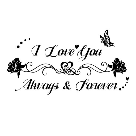 PVC Wall Stickers for Home Living Room Bedroom Decoration Black Word I Love You Always Forever Rose Pattern 880x320mm