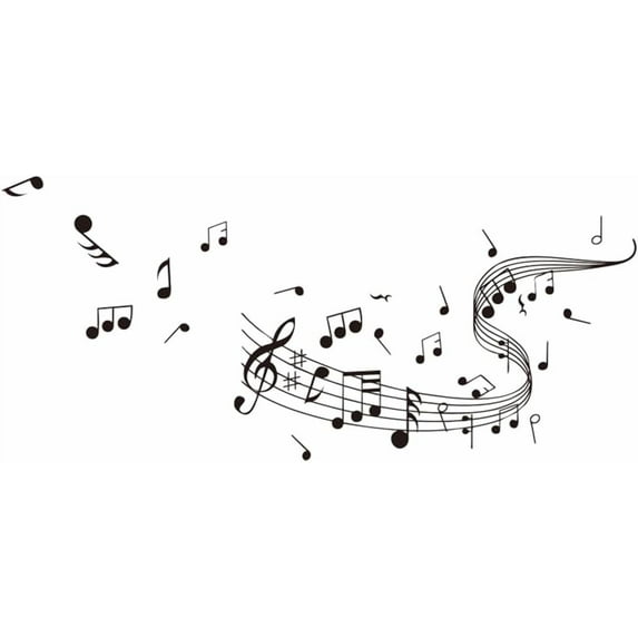 PVC Wall Stickers for Home Living Room Bedroom Wall Decoration Musical Note Pattern Black 580x285x1mm 2pcs/set