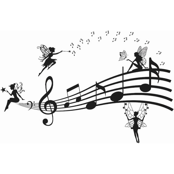 PVC Wall Stickers for Home Living Room Bedroom Wall Decoration Musical Note Pattern Black 585x290x1mm