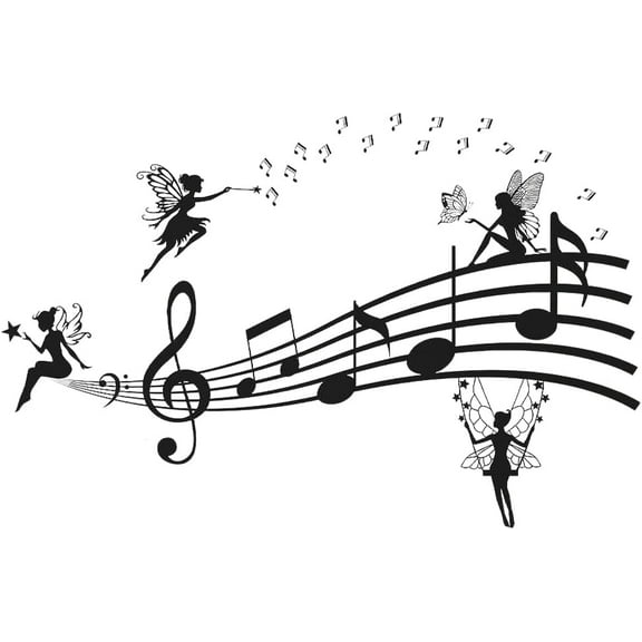 PVC Wall Stickers for Home Living Room Bedroom Wall Decoration Musical Note Pattern Black 585x290x1mm