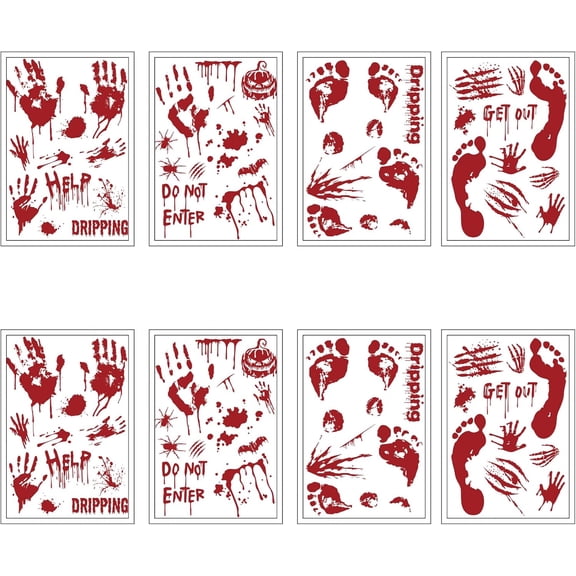 PVC Wall Stickers for Wall Decoration Bloody Handprint Footprint Suspenseful Word for Themed Decor Horrible Game Scene Ornament diy
